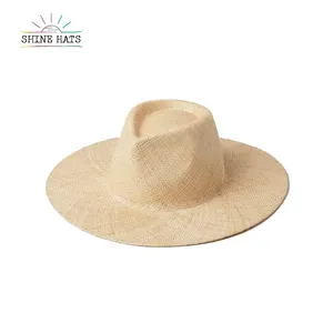 Shinehats 2024 OEM Chic couleur unie soleil plage été femmes large bord Fine trésor herbe Bolwer unisexe chapeaux de paille vente chaude