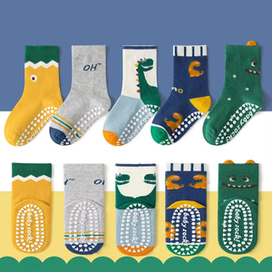 Chaussettes de trampoline colorées dessin animé enfants chaussettes antidérapantes 5 paires par ensemble enfants chaussettes de sol en coton pour garçons filles - Product Image 2