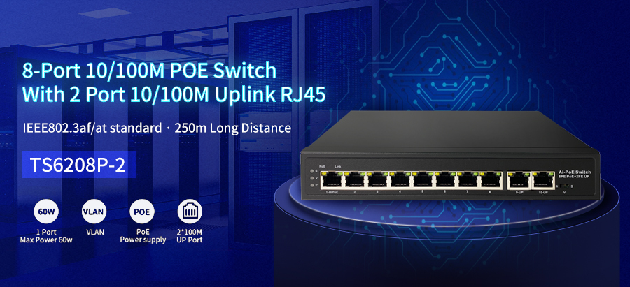 100Mbps Fast Ethernet 24V 48V PoE Switch 8 PoE Port with 2*100Mbps RJ45 Uplinks for Hikvision CCTV Camera · image 5