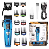Kemei KM-2796 gunting rambut profesional dengan pisau DLC dan baterai Lithium 4600mAh dan daya besar dengan LCD dengan 2 pisau dalam 1 Set