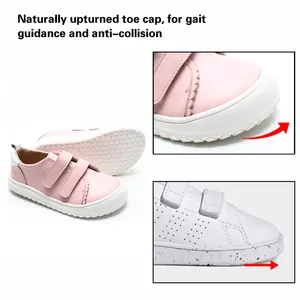 Babyhappy Patent Hot Sale Light Weighted Double Strap Leather Wide Toe Cap Box Kids Baby Barefoot Shoes Sneaker