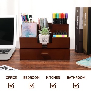 Wooden Tiered Storage Box 3 Layers Multi Compartment Drawer Desk Organizer <b>Stationery</b> <b>Holder</b> Desktop Office Supply Organizer - Product Image 4