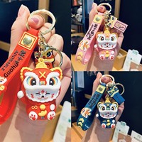 Nouveau style tendance nationale de dessins animés Porte-clés en PVC Lion porte-bonheur Chat de la fortune Pendentif pour voiture et sac Petit cadeau de vacances Vente en gros