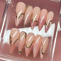 Op maat gemaakte Cat Eye Press-on nagels, lange stiletto, modieuze kunstnagels, 3D metalen stijl, handgemaakte nepnagels voor verkoop