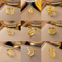 Bague ouverte ajustable en acier inoxydable 304 plaqué or 18 carats, hypoallergénique, minimaliste, géométrique, avec pierre naturelle créée en laboratoire, vente en gros