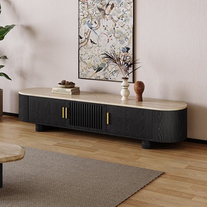 Mueble de TV de Madera Maciza Estilo Wabi-Sabi para Montar en la Pared con Almacenamiento para Sala de Estar en Apartamentos Pequeños - Product Image 2