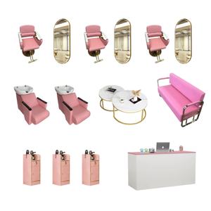 Ensemble de meubles de salon de coiffure de haute qualité au design moderne, ensemble d'équipements rose avec des chaises de shampooing, ensemble de meubles de salon de coiffure - Product Image 1