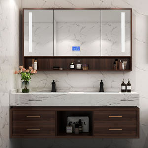 <span class=keywords><strong>Mueble</strong></span> de <span class=keywords><strong>baño</strong></span> de último diseño, armario con espejo de iluminación en <span class=keywords><strong>Nogal</strong></span> y marrón <span class=keywords><strong>oscuro</strong></span>, 2022 - Product Image 2