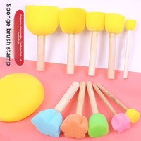 Pinceau éponge DIY en forme de champignon pour enfants, manche en bois, outil de peinture pour la maternelle, modèle d'art circulaire 777