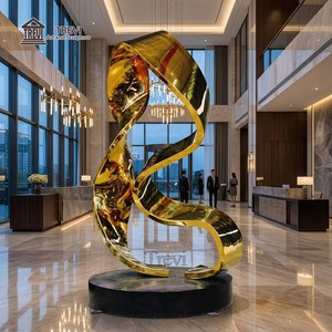 Sculpture moderne abstraite en acier inoxydable plaqué or, art métallique, décoration de hall d'hôtel, jardin, sur mesure OEM - Product Image 6