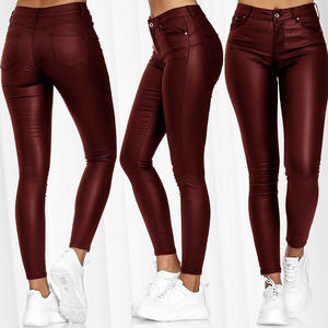 Sexy di nuovo Modo Delle Donne Pantaloni di Pelle Sottile Delle Signore Scarni Della Matita di Stirata Dei Pantaloni A Vita Alta Mutanda Lunga <span class=keywords><strong>Rosso</strong></span> Nero Nuovo Abbigliamento pantaloni - Product Image 3