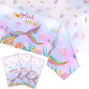Sirène fête d'anniversaire faveurs en plastique couverture <span class=keywords><strong>de</strong></span> <span class=keywords><strong>Table</strong></span> nappe décorations pour filles anniversaire mariage sirène thème fête décor - Product Image 2