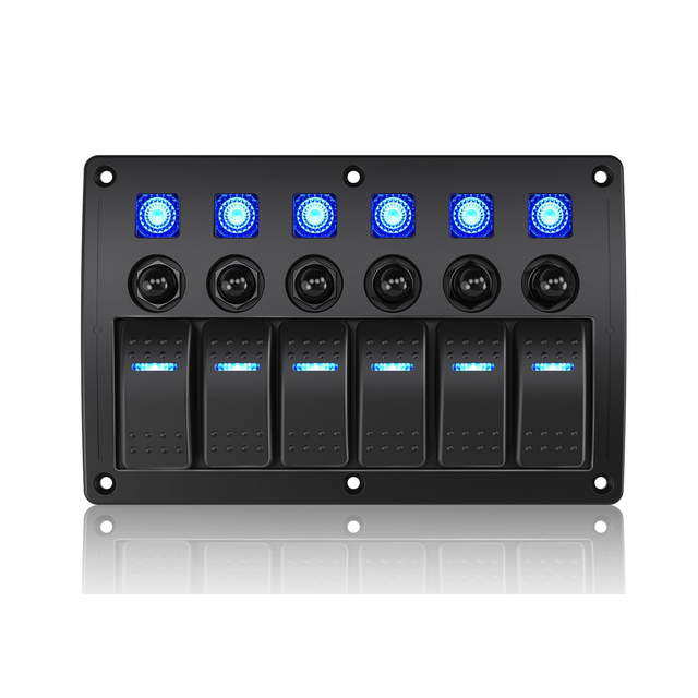 Car Boat DC 12V 24V 6 Gang LED Rocker Switch Panel With Circuit Breaker