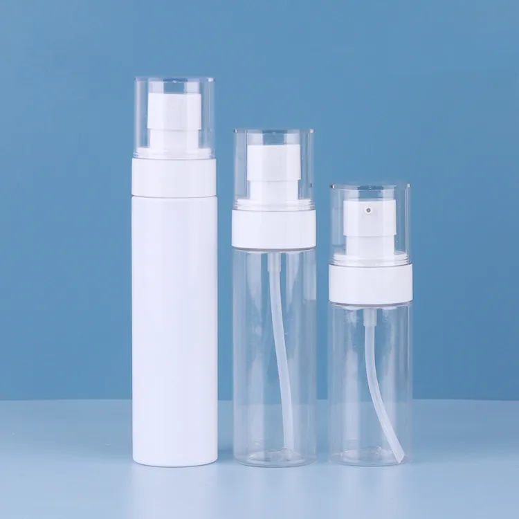 Warehouse Flat 60ml 80ml 100ml Toner Bottles Transparent White Round Plastic Pet Fine Mist Spray Bottle