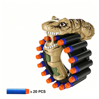 Pistolet à balles souples rotatif manuel en forme de dinosaure, tourelle de 20 coups, lanceur de fléchettes en mousse EVA, balles arrondies sûres, pour enfants de 5 à 7 ans