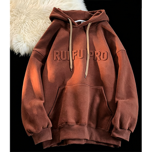 ผู้ผลิตเสื้อฮู้ดดี้ผู้ชายแบบกำหนดเอง ขายส่งเสื้อฮู้ดดี้แบบสวมหัว ผ้าหนา ผ้าฝ้าย ปักลาย เสื้อฮู้ดดี้ลายนูน - Product Image 3