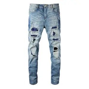 Men's Tactical Jeans Pants Custom High Street Clothing Hip Hop Latest Casual Trousers Sustainable Hole Decoration 14oz Fabric