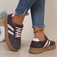 Baskets compensées roses rayées pour femme, aspect daim, à lacets, bout rond, style rétro, chaussures plates décontractées pour la marche