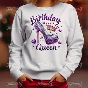 Diseño de impresión DTF de reina de cumpleaños de alta calidad listo para presionar <span class=keywords><strong>vinilo</strong></span> de transferencia de calor de transferencia DTF de tacón púrpura - Product Image 2