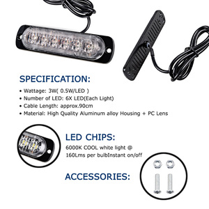 <span class=keywords><strong>ไฟ</strong></span>สโตรบ <span class=keywords><strong>LED</strong></span> สีเหลืองอำพันความเข้มสูง <span class=keywords><strong>12V</strong></span> <span class=keywords><strong>ไฟ</strong></span>เตือนแบบ<span class=keywords><strong>กระ</strong></span><span class=keywords><strong>พริบ</strong></span>ติดกระจังหน้า กันน้ำ IP65 6 หลอด <span class=keywords><strong>LED</strong></span> 120 ลูเมนส์ สำหรับรถยนต์ รถบรรทุก - Product Image 6