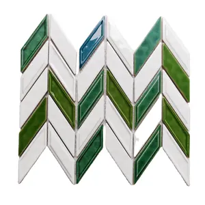 Herringbone cerâmica mosaico peixe osso mosaicos verdes telhas para backsplash banheiro cozinha