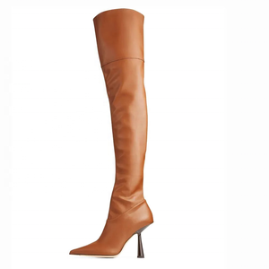 Bottes cuissardes en cuir PU à bout pointu pour femmes, bottes hautes, à talons aiguilles hauts, au dessus du genou, de couleur marron, nouvelle collection - Product Image 1