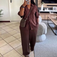 Ensemble deux pièces tendance pour femme : chemise boutonnée unie à col en V et pantalon large africain assorti – Collection Streetwear