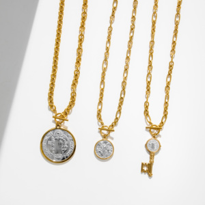 YF6528 Collana con Ciondolo a Forma di Chiave d'Angelo, Catena OT in Acciaio Inossidabile Placcato Oro 18k, Ipoallergenica e Impermeabile - Product Image 6