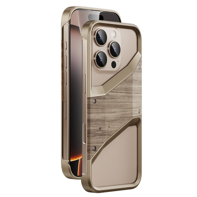 Luxury Wooden Aluminum Metal Cell Phone Case Metal Bumper Shockproof Protective Phone Case for iPhone 16 Pro Max 15 Pro
