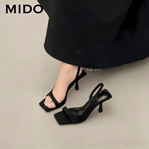 Sandales d'été ouvertes à <span class=keywords><strong>talon</strong></span> aiguille noir pour femme, élégantes et confortables, idéales pour le travail, les mariages et les soirées, avec tige en microfibre. - Product Image 1