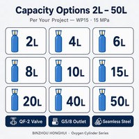 Bouteille d'O2 2 4 7 10 15 20 40 50 Litres en Alliage Métallique à Construction Carbone, Conteneur de Gaz sous Pression 22,5 Mégapascal, Récipient sous Pression