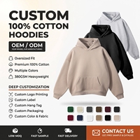 Haut de Gamme 380g Sans Cordons Polaire Vierge Sweat à Capuche Épaules Tombantes Homme Coton Pullover Vente en Gros Impression Personnalisée Broderie