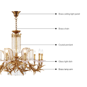 Nuevo clásico francés de lujo de latón hojas brazos decoración K9 cristal candelabro de cuentas iluminación de cristal - Product Image 4