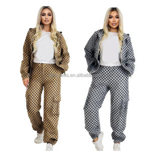 Mùa Thu Mùa Đông Phụ Nữ Quần Áo Thiết Kế In Dây Kéo lên 2 Mảnh Bộ Đồ Thể Thao Quần Set Sang Trọng Thương Hiệu Chắp Vá 2 Mảnh Chạy Bộ Phù Hợp Với - Product Image 2