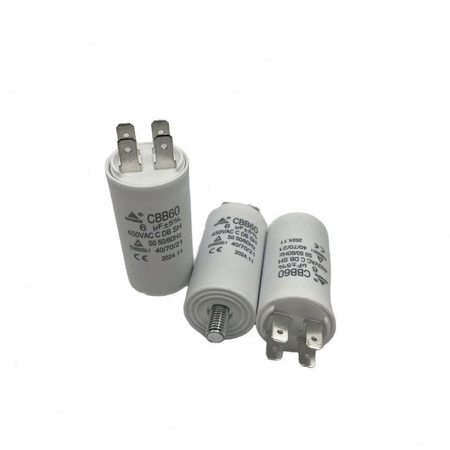 Cbb60 450Vac 6uf Film Capacitor Double Plug Start Run Capacitor for Deep Water Pump Submersible Motor 6Uf Capacitor with 6Uf
