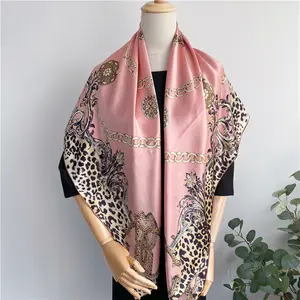 Spring Personalized Leopard Design Digital Print 108cm Square Silk Scarf Satin Silk Shawl Custom Printing Women