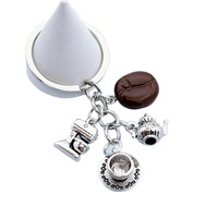 Porte-clés créatif en alliage de zinc en forme de tasse à café, machine à café portable, théière, porte-clés 3D en métal alimentaire, cadeau pour clés de voiture