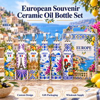 Ensemble de bouteilles d'huile d'olive en céramique, souvenir européen, avec impression de monuments nationaux, distributeur d'huile avec bec verseur en acier inoxydable, thème urbain personnalisé