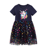 Robe en tulle à imprimé licorne marine pour filles, manches courtes, jupe tutu en maille colorée avec cœurs, tenue décontractée de princesse pour enfants, idéale pour les anniversaires