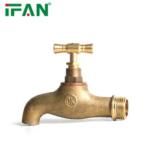 IFAN Full Size 1/2-1" Water Brass Bib Cock Tap Gold Brass Core Female Thread Brass Bibcock Garden Taps Bibcock