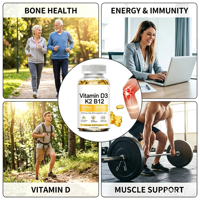 Complément alimentaire pour la santé osseuse et le soutien immunitaire, marque privée, 10000 UI, multivitamines, calcium et vitamines D3, K2, B12, capsules molles