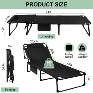 <span class=keywords><strong>Lit</strong></span> <span class=keywords><strong>de</strong></span> camping pliable en tissu portable - Chaise longue inclinable réglable à 3 positions avec oreiller - <span class=keywords><strong>Lit</strong></span> <span class=keywords><strong>de</strong></span> couchage extérieur (largeur 68 cm) - Product Image 3