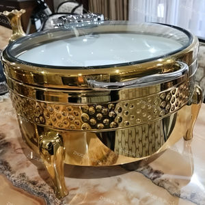 Catering di lusso di bufalo di lusso scaldabagno cibo acciaio inossidabile martellato decorativo rotondo oro banchetto Hotel per eventi chaffer - Product Image 1