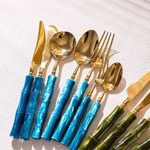 <b>Acrylic</b> Bamboo Joint 304 Stainless Steel Knife Fork Spoon Set Retro Cutlery Steak Dinnerware <b>Mirror</b> Polished Fresh Cute Style - Product Image 3