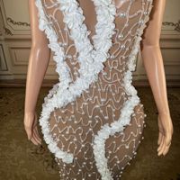 Robe longue de soirée/cocktail moulante et sexy, sans bretelles, avec perles et motif floral, 3 couleurs, pour concours de beauté
