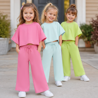 Ensemble 2 pièces pour filles, chemise courte à manches courtes, pantalon à jambes larges avec cordon de serrage à la taille, vêtements décontractés pour enfants