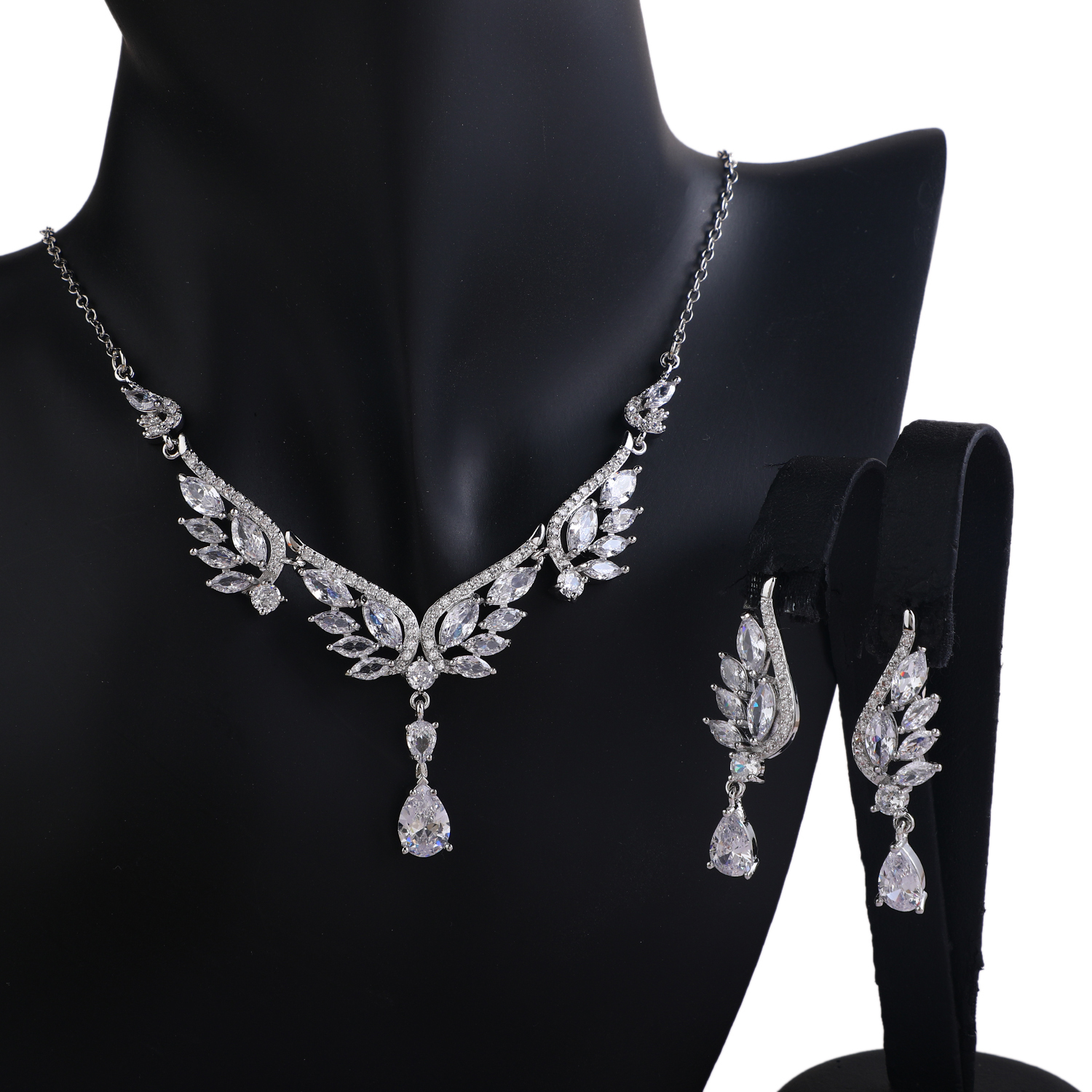 LXBQYSTO Women's 2-Piece Artificial Diamond Jewelry Set – Stainless Steel Necklace & Earrings With Gemstones