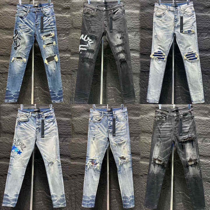 Hot Sell Amirys Men's Trousers Biker Jeans Embroidery Cotton Fashion Trend  Men Slim Pants Fashion Style Jeans for Men