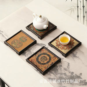 Posavasos de bambú estilo Dunhuang, posavasos de estilo chino para uso doméstico, posavasos de fibra de bambú, tapete retro aislante del calor - Product Image 1
