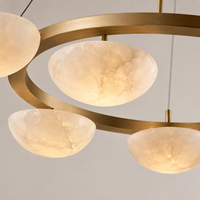 Lustre rond personnalisé en or, cuivre et albâtre naturel, luminaire suspendu pour salle à manger, salon, villa